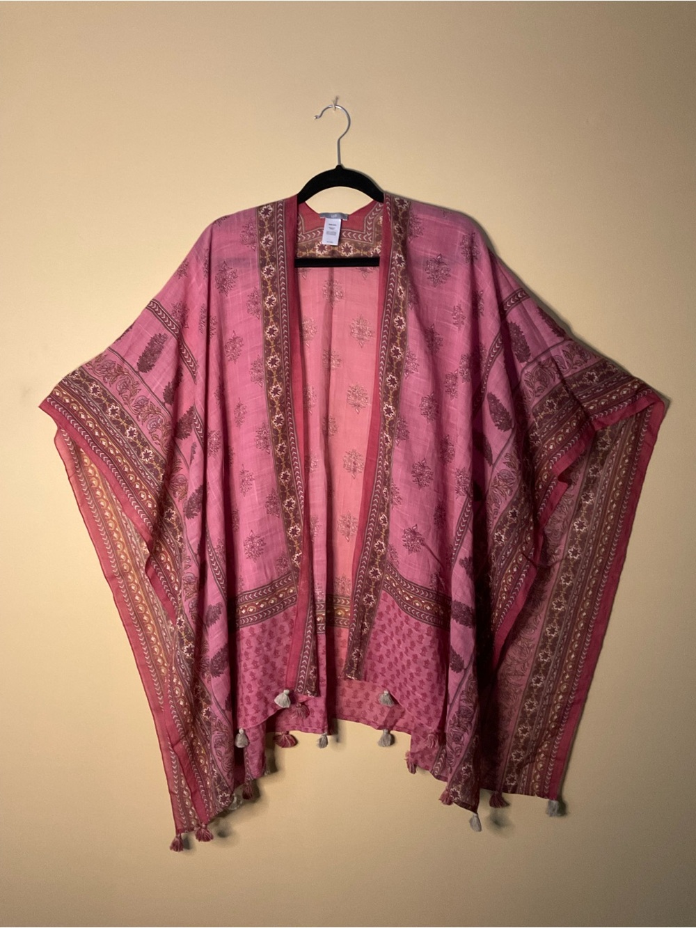 J. Jill Pink Bohemian Tassel Wrap Kimono